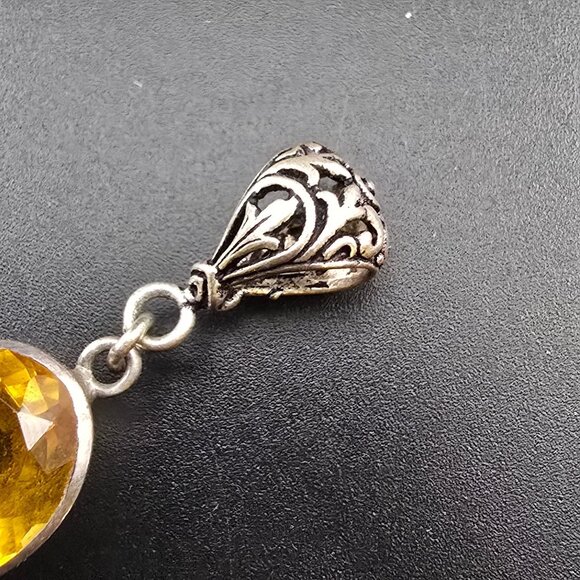 Vintage Sterling Silver Pendant With Double Citrine Gemstones 2" Long - Picture 4 of 6